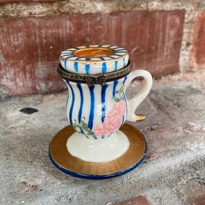 Vintage tiny ceramic teacup pill or trinket box